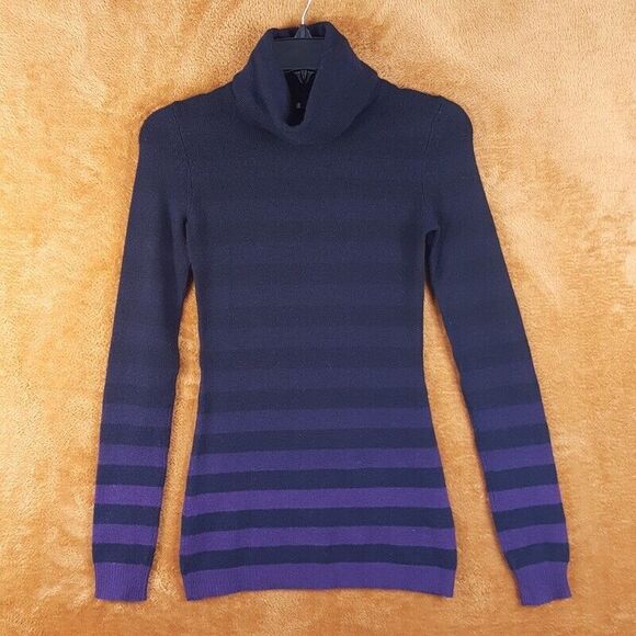 THEORY Womens Sweater Petite P Black Turtleneck Ombre Stripe 100% Cashmere - Picture 1 of 7